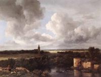 Jacob van Ruisdael - An Extensive Landscape With A Ruined Castle And A Village Church
